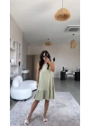 Kadın Bisiklet Yaka Eteği Volanlı Bürümcük Elbise