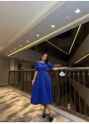 Kadın Bisiklet Yaka Kısa Kol Lastik Detay Uzun Elbise