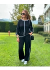 Kadın Bisiklet Yaka Truvakar Kol Biye Detay Bluz Ve Yüksek Bel Lastikli Pantolon Ikili Takım