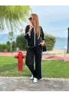 Kadın Bisiklet Yaka Truvakar Kol Biye Detay Bluz Ve Yüksek Bel Lastikli Pantolon Ikili Takım