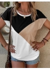 Kadın Bisiklet Yaka üç Renk Viskon T-shirt