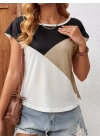 Kadın Bisiklet Yaka üç Renk Viskon T-shirt