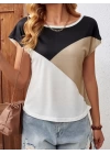 Kadın Bisiklet Yaka üç Renk Viskon T-shirt