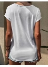 Kadın Bisiklet Yaka üç Renk Viskon T-shirt