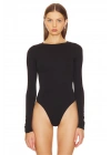 Kadın Siyah Bisiklet Yaka Uzun Kol Alttan Çıtçıtlı Çift Kat İpek Jarse Basic Tanga Bodysuit