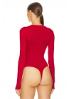 Kadın Kırmızı Bisiklet Yaka Uzun Kol Alttan Çıtçıtlı Çift Kat İpek Jarse Basic Tanga Bodysuit