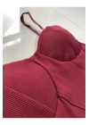 Bysoca Kadın Bordo Balenli Kaşkorse İp Askılı Büstiyer Crop