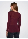 Kadın Bordo Kayık Yaka Uzun Kollu Transparan Hafif Kaşmir Dokulu Bluz Body