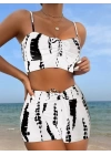 Kadın Büzgü Detay Askılı Crop Mini Tayt Ikili Takım