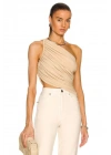 bysoca Kadın Bej Büzgülü Tek Omuz Asimetrik Kesim Jarse Crop Top Büstiyer
