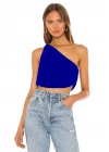 bysoca Kadın Saks Mavisi Büzgülü Tek Omuz Asimetrik Kesim Jarse Crop Top Büstiyer