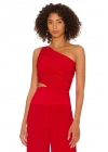 bysoca Kadın Kırmızı Büzgülü Tek Omuz Asimetrik Kesim Jarse Crop Top Büstiyer