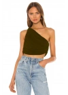 bysoca Kadın Kahverengi Büzgülü Tek Omuz Asimetrik Kesim Jarse Crop Top Büstiyer