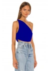 bysoca Kadın Saks Mavisi Büzgülü Tek Omuz Asimetrik Kesim Jarse Crop Top Büstiyer