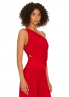 bysoca Kadın Kırmızı Büzgülü Tek Omuz Asimetrik Kesim Jarse Crop Top Büstiyer