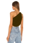 bysoca Kadın Kahverengi Büzgülü Tek Omuz Asimetrik Kesim Jarse Crop Top Büstiyer