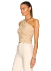 bysoca Kadın Bej Büzgülü Tek Omuz Asimetrik Kesim Jarse Crop Top Büstiyer