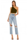 bysoca Kadın Kahverengi Büzgülü Tek Omuz Asimetrik Kesim Jarse Crop Top Büstiyer