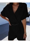 Kadın Ceket Yaka Pileli Kemer Dahil şort Tulum