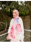 Kadın Pembe Lila Floral Çiçek Desenli Bambu Dokuma Soft Yumuşak Şal