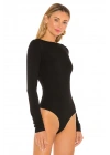 bysoca Kadın Siyah Çift Taraflı Giyilebilir Kayık ve Kare Yaka Uzun Kollu İpek Jarse Bodysuit