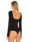 bysoca Kadın Siyah Çift Taraflı Giyilebilir Kayık ve Kare Yaka Uzun Kollu İpek Jarse Bodysuit