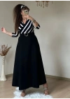 Kadın çizgi Detay Kruvaze Yaka Maxi Boy Triko Elbise