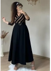 Kadın çizgi Detay Kruvaze Yaka Maxi Boy Triko Elbise