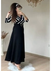 Kadın çizgi Detay Kruvaze Yaka Maxi Boy Triko Elbise