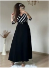 Kadın çizgi Detay Kruvaze Yaka Maxi Boy Triko Elbise