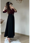 Kadın çizgi Detay Kruvaze Yaka Maxi Boy Triko Elbise
