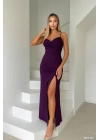 Kadın Dalgıç Kumaş V Yaka Yırtmaç Detaylı Maxi Boy Elbise