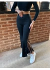 Kadın Dantel Eklemeli Ispanyol Paça Scuba Tayt Pantalon
