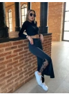 Kadın Dantel Eklemeli Ispanyol Paça Scuba Tayt Pantalon