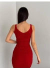 Kadın Delikli Kazak Askılı Elbise Triko Kumaş Ikili Takım