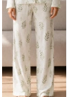 Kadın Çağla Yeşili Yaprak Desenli Düğmeli Uzun Kollu Gömlek Yaka Pantolonlu Pijama Takımı