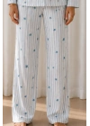 Kadın Desenli Basic Kış Mavi Pijama Takımı