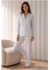 Kadın Desenli Basic Kış Mavi Pijama Takımı