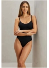 Kadın Siyah İnce Askılı Dikişsiz Korse Etkili Toparlayıcı U Yaka Çıtçıtlı Body