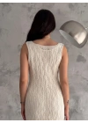 Kadın Ekru Bohem Desenli Triko Elbise V Yaka Pinterest Ajurlu Midi Elbise