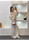 Kadın Ekru Crochet Örgü Desenli Ajurlu Transparan Uzun Kol Dantel Triko Pinterest Bluz
