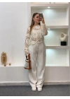 Kadın Ekru Crochet Örgü Desenli Ajurlu Transparan Uzun Kol Dantel Triko Pinterest Bluz