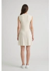 Kadın Ekru Kolsuz Bisiklet Yaka Çan Etekli Yazlık Bohem Kısa Mini Triko Elbise