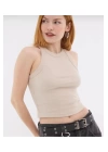 Kadın Fitted Halter Yaka Fitilli Kaşkorse Basic Düz Atlet Crop