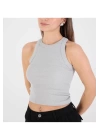 Kadın Fitted Halter Yaka Fitilli Kaşkorse Basic Düz Atlet Crop