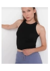 Kadın Fitted Halter Yaka Fitilli Kaşkorse Basic Düz Atlet Crop