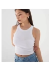 Kadın Fitted Halter Yaka Fitilli Kaşkorse Basic Düz Atlet Crop