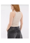 Kadın Fitted Halter Yaka Fitilli Kaşkorse Basic Düz Atlet Crop