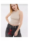 Kadın Fitted Halter Yaka Fitilli Kaşkorse Basic Düz Atlet Crop