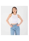 Kadın Fitted Halter Yaka Fitilli Kaşkorse Basic Düz Atlet Crop